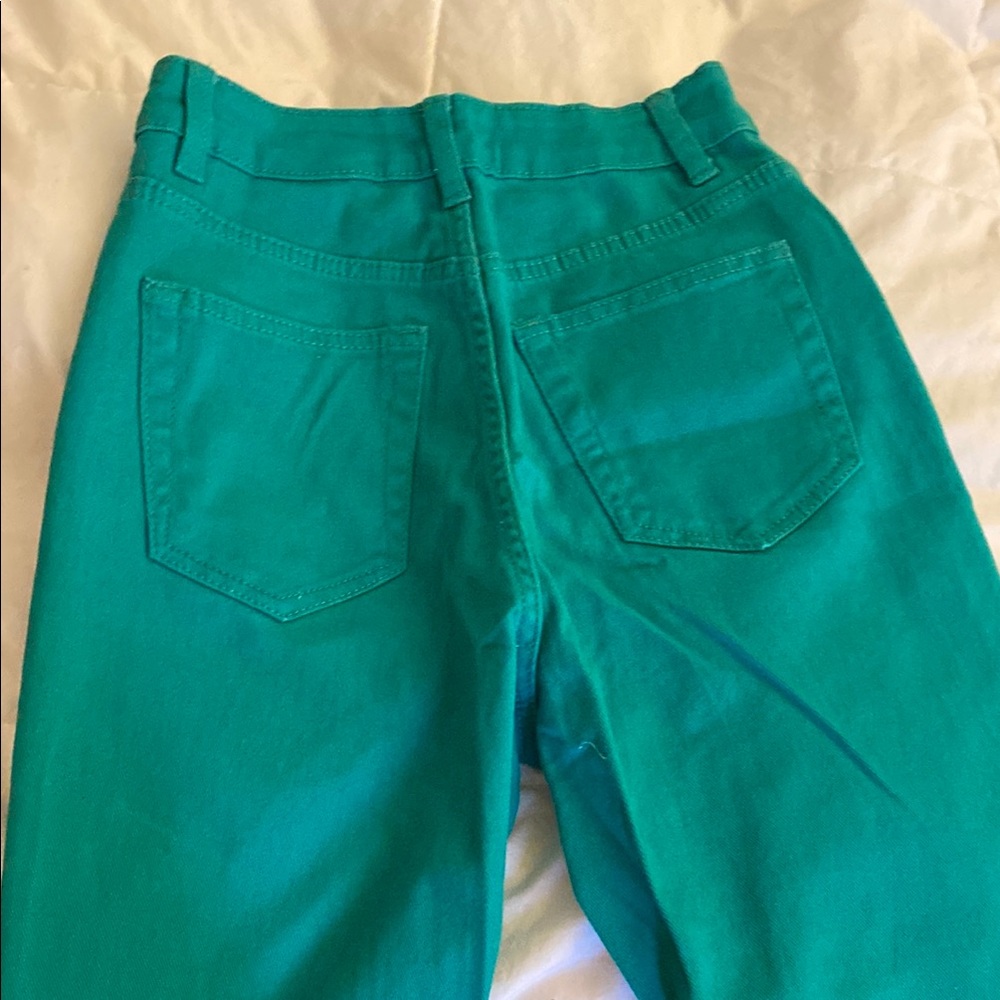Women's Green Wide Leg High Rise Jeans - Picture 3 of 3